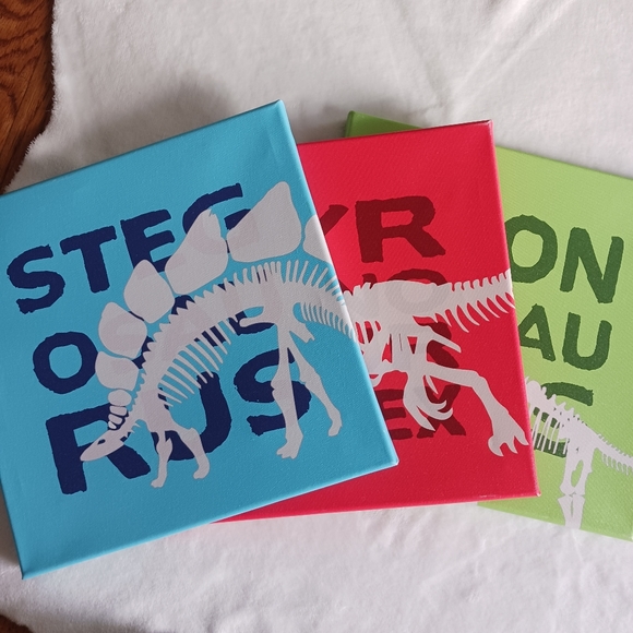 Dinosaur Art Canvas Wall Decor, Set of 3 - Picture 2 of 13